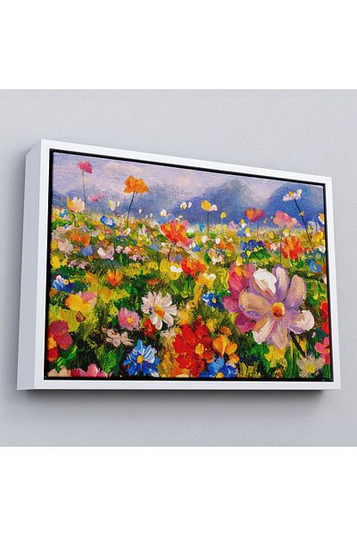 Harita Sepeti Framed Wild Flowers Oil Painting View Decorative Canvas Wall Painting-3740
