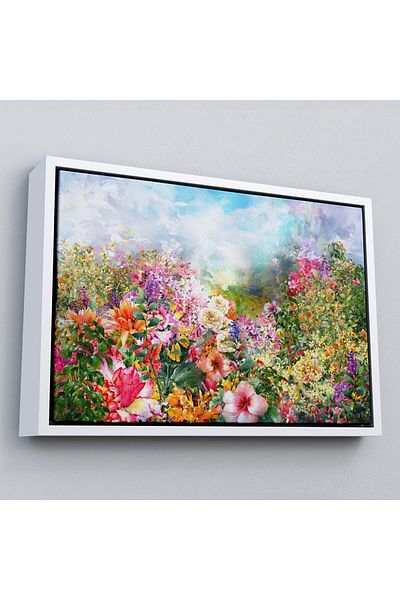 Harita Sepeti Framed Watercolor Look Multicolor Flower Scenic Canvas Painting-1196