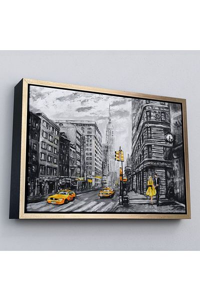Harita Sepeti Pictură în ulei de New York Streets și Yellow Taxi cu cadru-3500