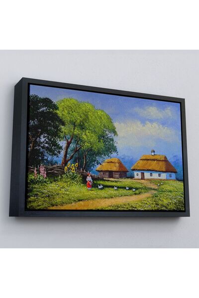 Harita Sepeti Uokvirena slika na platnu sa pejzažom ukrajinske seoske kuće, u...