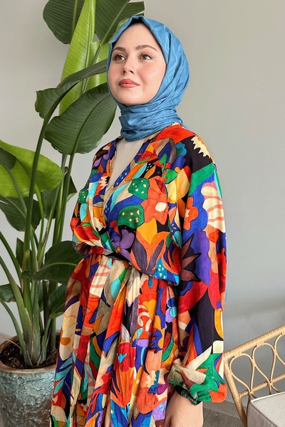 InStyle Çiçekli Viskon Oranj İkili Takım