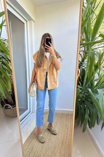 misseale Gabardine Vest - Removable Hood, Camel