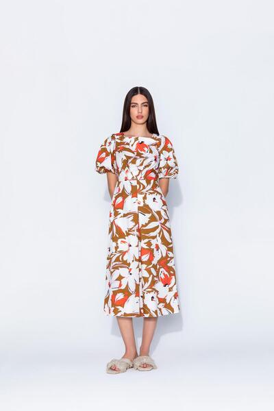 KAMEYA KARE YAKA ÇİÇEK DESENLİ ELBİSE 24S40431