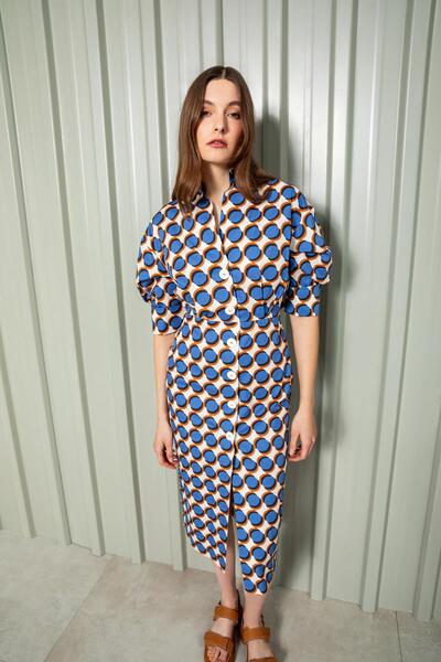 KAMEYA GEOMETRİK DESEN MİDİ ELBİSE 24S40500