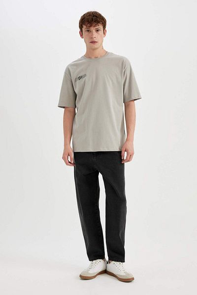 DeFacto Μπλουζάκι Oversize Fit Crew με στάμπα 100% βαμβακερό