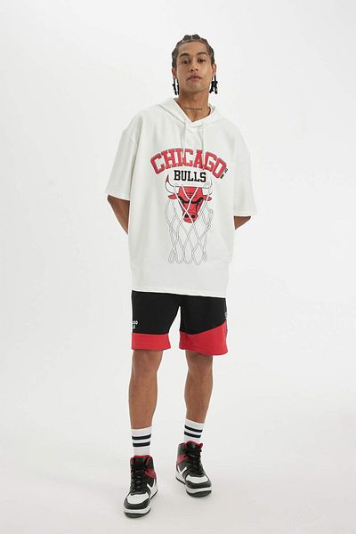 DeFacto Fit Nba Chicago Bulls με άδεια υπερμεγέθη μπλουζάκι με κουκούλα