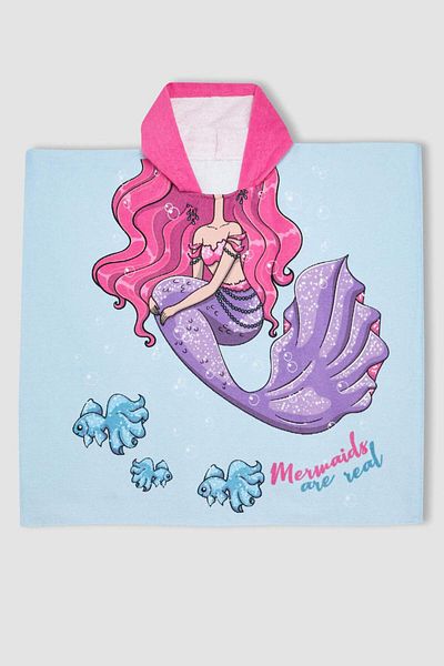 DeFacto Girl's Mermaid Patterned Poncho Beach Towel