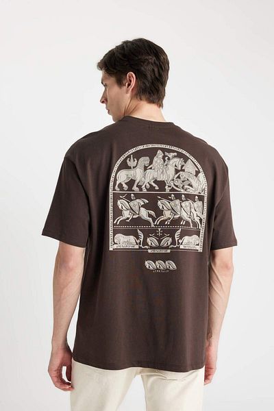 DeFacto Μπλουζάκι Oversize Fit Crew λαιμόκοψη Βαμβακερή χτενισμένη βαμβακερή πλάτη με στάμπα