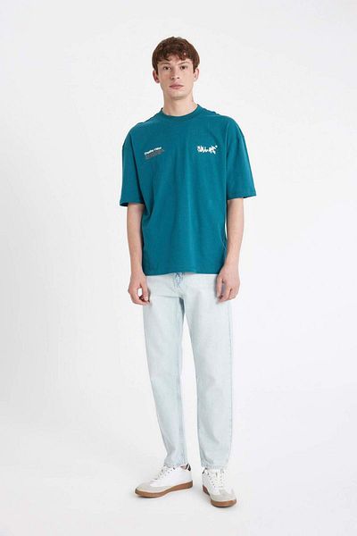 DeFacto Oversize Fit Crew Neck Back Printed Short Sleeve 100 Cotton T-Shirt A4004ax23hs