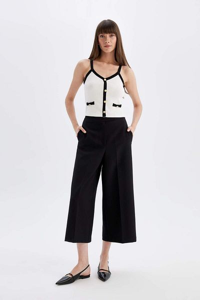 DeFacto Black Basic Chino Pants with Pockets, Wide Leg C2052Ax24Sp