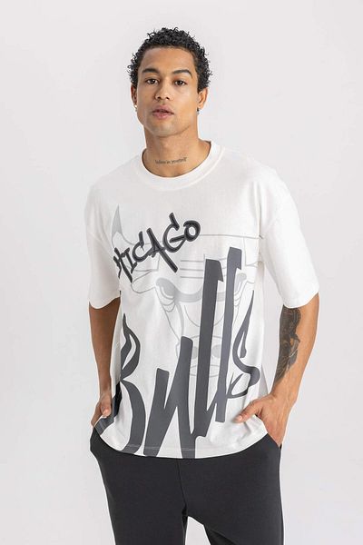 DeFacto Fit Nba Chicago Bulls Boxy Fit Crew Neck 100% βαμβακερό T-shirt