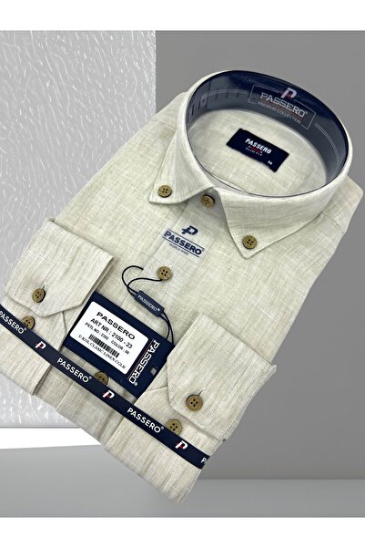 PASSERO Λινό πουκάμισο με μακριά μανίκια και λεπτή εφαρμογή - Σχέδιο με επιλέγμενα λεπτομέρειες