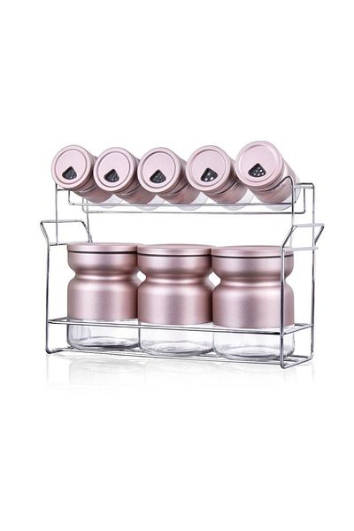 Perotti Berkan's Home 12290 8 Piece Glass Spice Set with Stand Powder