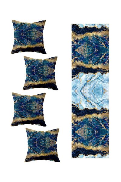 on the clouds Set de 4 alergători decorativi cu dungi albastre-albe-marmură-aurie