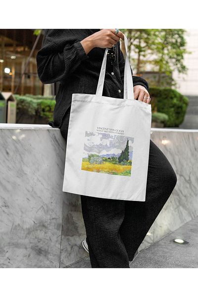 daystore Ακατέργαστη υφασμάτινη τσάντα Vincent Van Gogh Wheat Field με κυπαρίσσι
