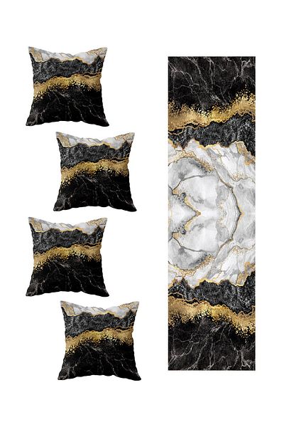 on the clouds 4-Piece Marble Patterned Living Room Kitchen Table Set - Different Ranir Models, Throw Pillow and Runner