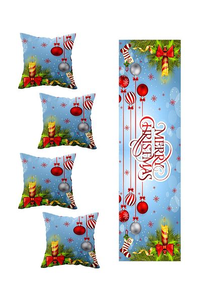 farbala Crăciun Fericit Anul Nou - Set de fete de pernă decorative din 4 piese