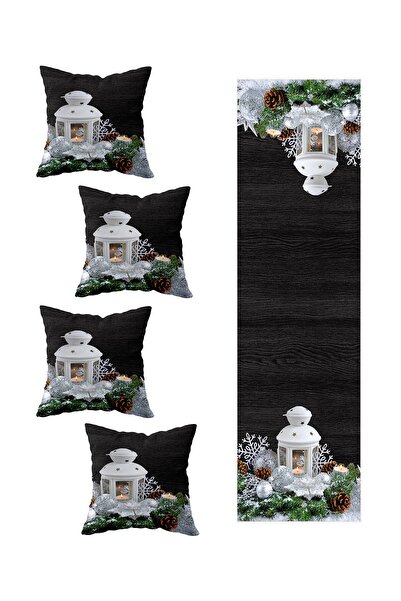 Pelangi فانوس عيد الميلاد - طقم طاولة شتوية خشبية مزخرفة مكون من 4 قطع