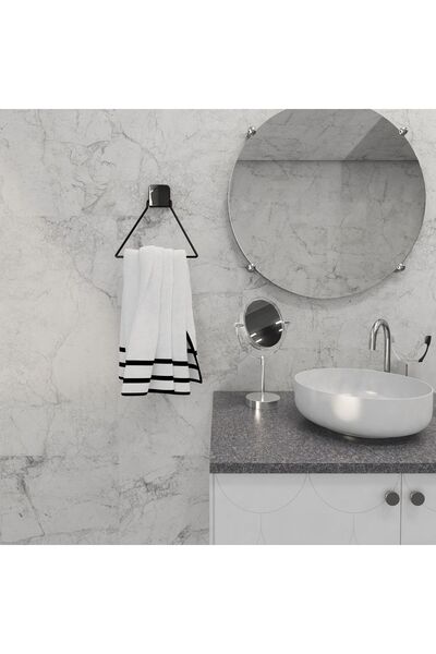 decorev Dekoratif Yapıştırmalı Banyo- Mutfak Metal Üçgen Havluluk Askı Siyah Vidasız Pratik Montaj Dc-5058