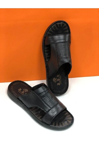 KAFKASLAR AYAKKABI Genuine Leather Massage and Full Orthopedic Sole Men's Dad Slippers