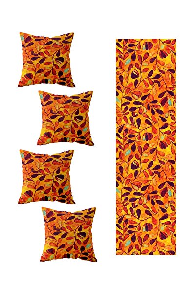 Pelangi طقم عداء مزخرف مكون من 4 قطع - طاولة بأوراق برتقالية، موديلات Ranir