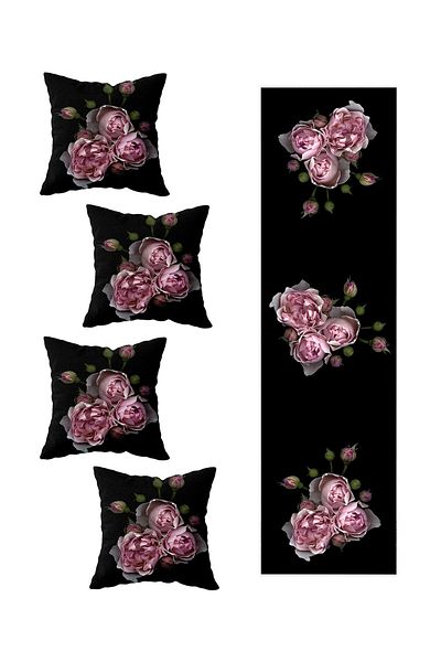 on the clouds Set de 4 huse de pernă decorative și aleer pentru masa de bucătărie de lounge - modele Black Rose Ranır