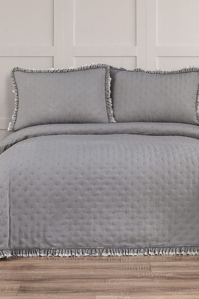 Çeyiz Diyarı Double Gray Bedspread - Capinya Fiber Filled, 240x260 Cm