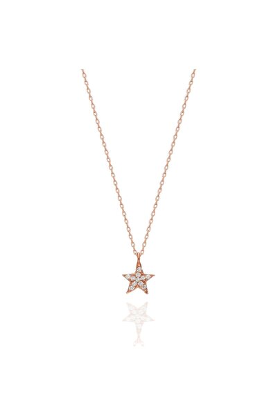 ERKOÇ JEWELLERY Kadın Pembe Gümüş Taşlı Küçük Yıldız Kolye 925 Ayar