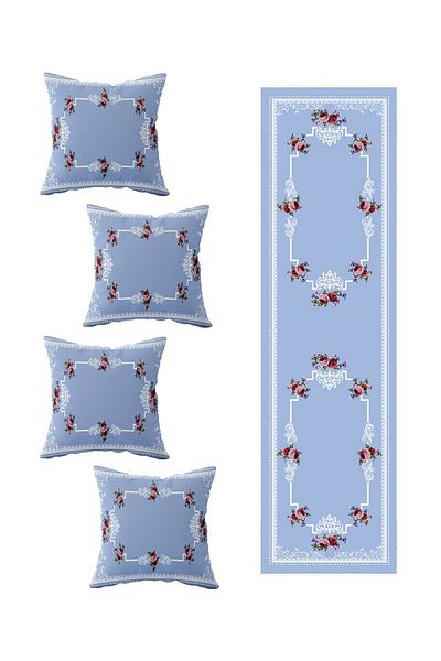 on the clouds Modele de burtă Blue Lounge - Set de 4 perne decorative și alergători
