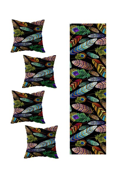 Pelangi Siayh Leaf Colored 4-Piece Decorative Runner Set - Different Ranir Mo...