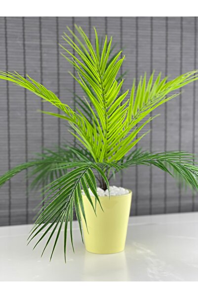 Bahçem Yapay Çiçek Palmiye Seramik Saksılı Areka Yapay Bitki Salon Çiçeği 9 Dallı 50cm