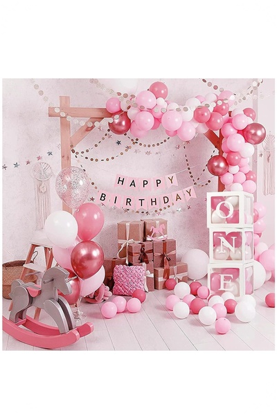 BİDOLUMUTLULUK One Yazılı Balon Kutusu Pembe Balon Konsepti Doğum Günü Kutlam...