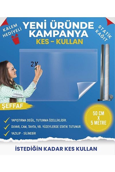 ELİSRA Disposable Static Paper 50 cm X 5 Meter Smart Transparent Board