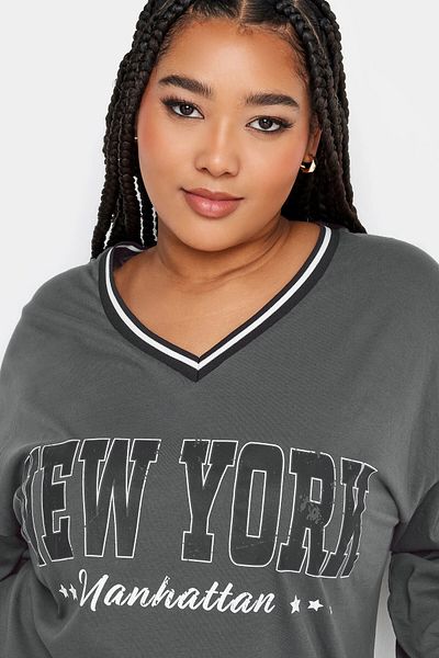 Stil Diva Large Size V-neck Long Sleeve Printed Oversize T-shirt321313
