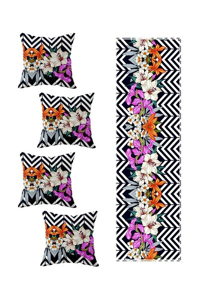 on the clouds Black Zigzag 4-Piece Throw Pillow Cover and Runner Set - Living Room Kitchen Table Changing Ranir Models