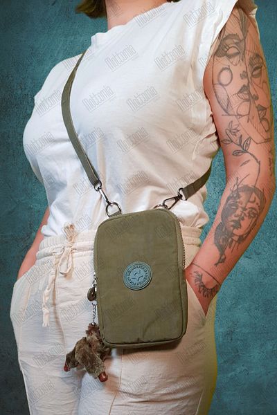 Newish Polo Unisex Mini Plush Monkey - Waterproof, Keyed Mobile Phone Carrying Bag Khaki Green