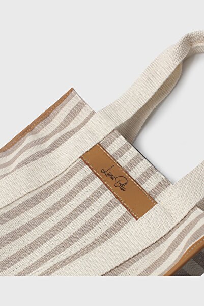 LUNABLU Γυναικεία τσάντα Tote από λινό ριγέ