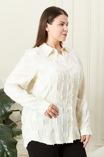 RMG Plus Size Jacquard Cream Shirt - Cotton