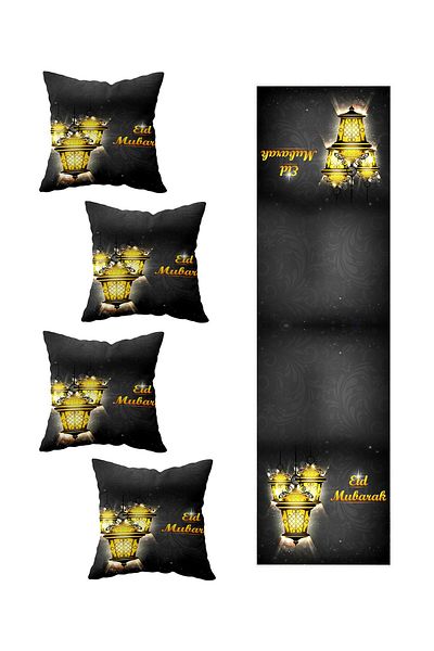 on the clouds Eid Mubarak - Set of 4 Decorative Throw Pillow Cover Runner for Ramadan Table