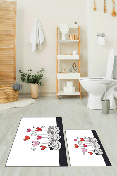 EY HOME Set de scaune de toaletă cu model de pisici imprimate, lavabile, cu model dublu, WC-42-ALB,