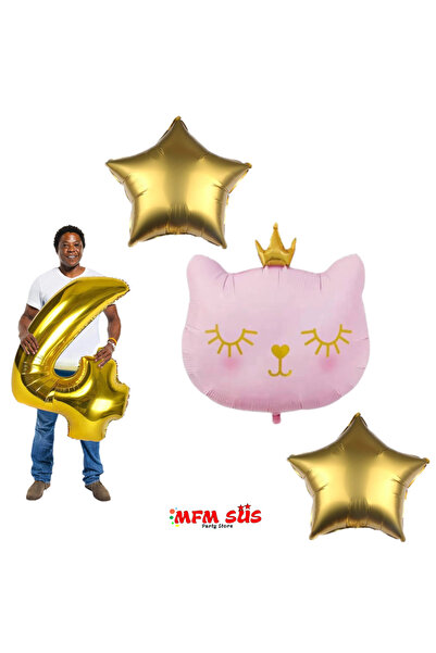 MFM 4 ani Pisica roz - Set de baloane din folie cu cap de 100 cm