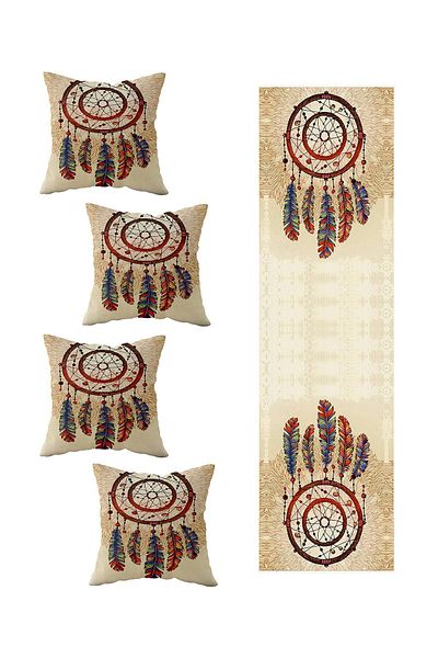 on the clouds Decorative 4-Piece Throw Pillow Cover and Runner Set for Living Room Kitchen Table - Dream Catcher Colors