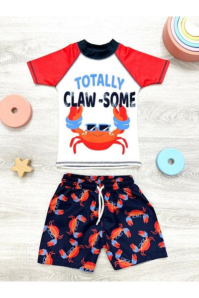 mikam Boy - Short Sleeve Pool Sea Swimsuit with High Quality Bottom and Top Diver Fabric