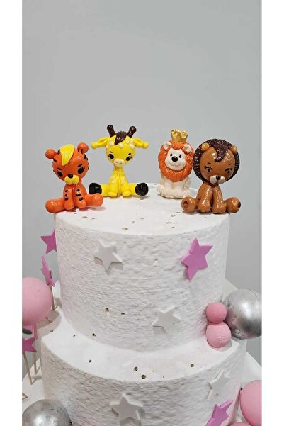 Himi Pasta Süsleri 4'lü Safari Hayvanlar Maket Kürdanlı Cupcake Pasta Süsü Do...