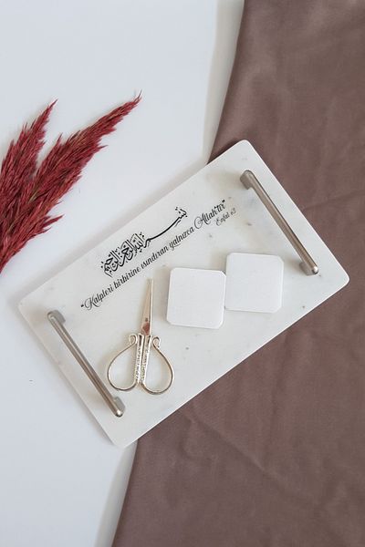 ioadesign Enfal Real Thin Marble Tray - Scissors 2 Pieces, Removable Ring (32X20 CM)
