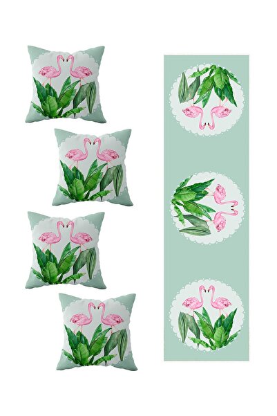 Pelangi طقم مفرش طاولة على شكل ورقة فلامينجو أبيض مكون من 4 قطع - نماذج مختلف...