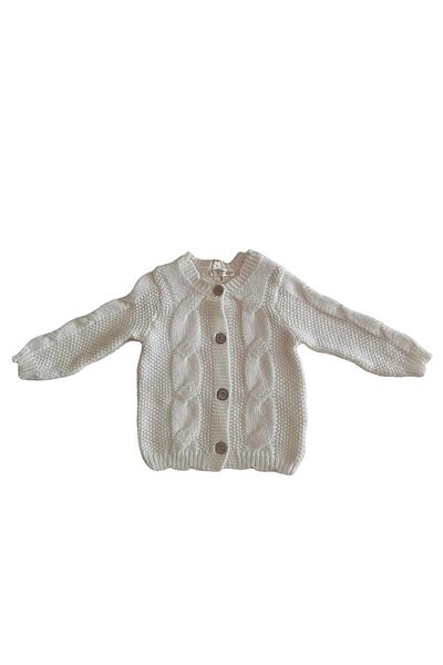 Çikoby Baby Girl Hair Braided Buttoned Beige Cardigan