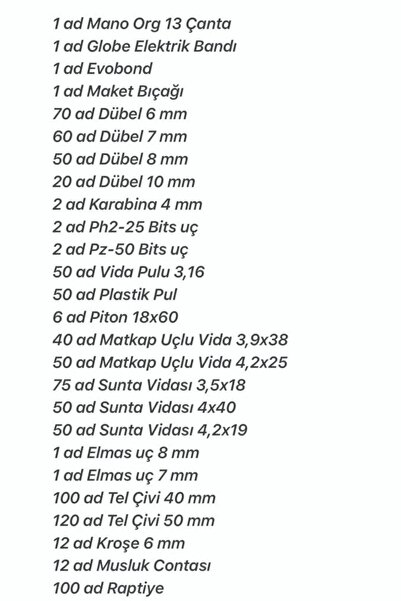 MANO 927 Parça Vida,çivi,dübel Seti - 1 Ad Beybi Pn5