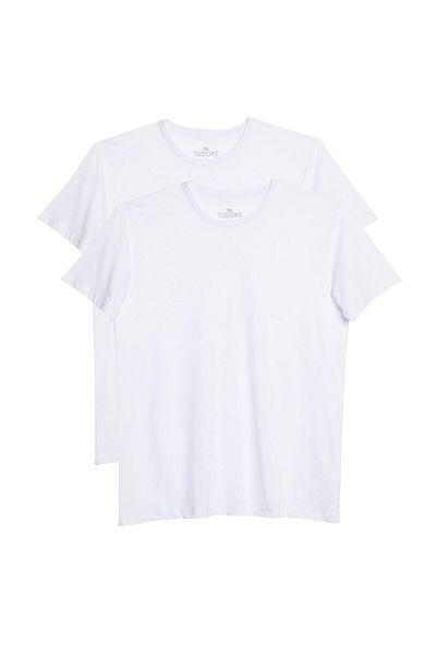 Tudors Унисекс 2 комплекта бяла тениска Slim Fit 100% памук с кръгло деколте