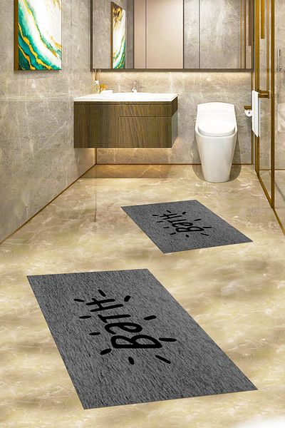 EY HOME Set de scaune de toaletă cu covor de baie dublu, lavabil, imprimat, KLOZET-9-GRI,